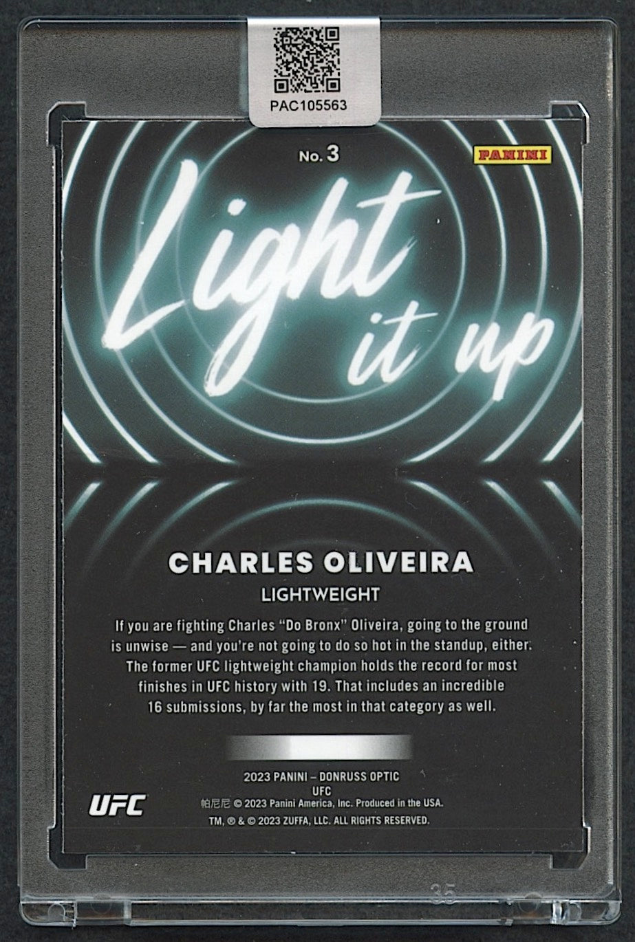 Charles Oliveira Signed 2023 Donruss Optic UFC Light It Up #3 (PA Encapsulated)