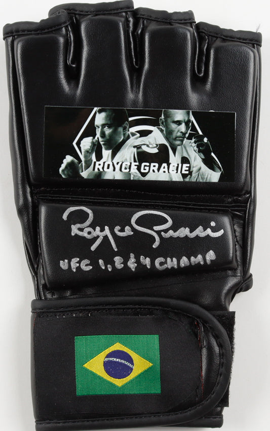 Royce Gracie Signed Custom Brazil MMA Fight Glove Inscribed "UFC 1, 2 & 4 Champ"