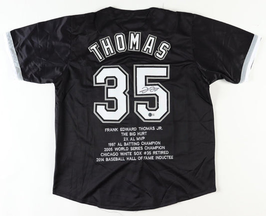 Frank Thomas Signed Career Stat Highlight Jersey (Beckett)