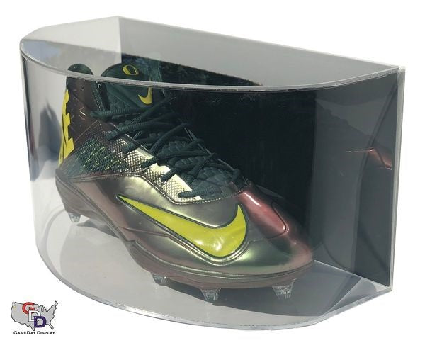 Curved Acrylic Wall Mount Large Shoe Display Case - Size 17 and Under