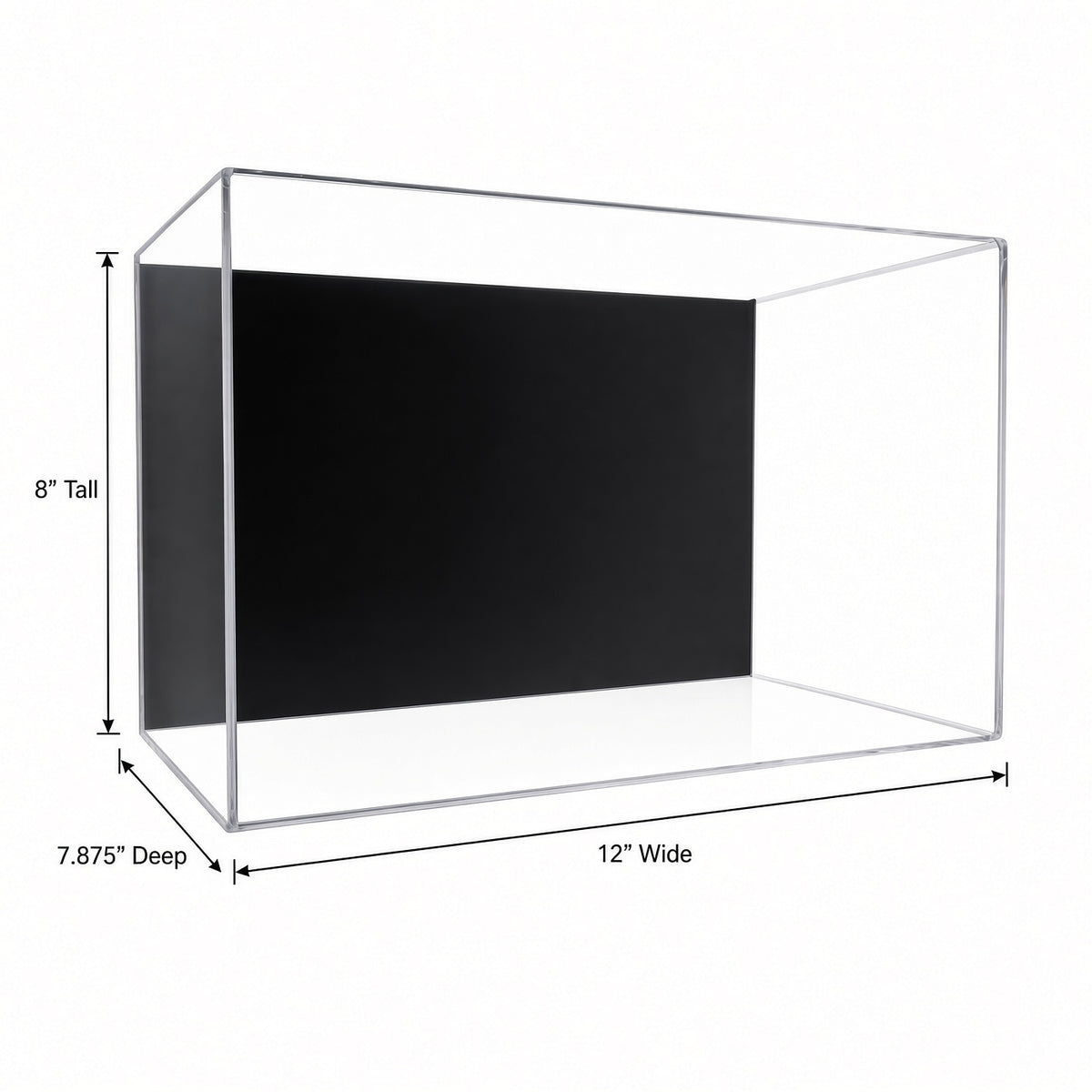 Empty glove case with 12 inch width, 8 inch height and 7.875 inch depth marked
