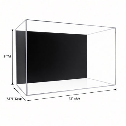 Empty glove case with 12 inch width, 8 inch height and 7.875 inch depth marked