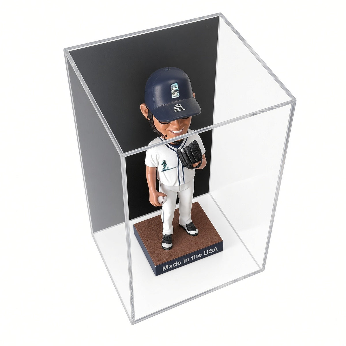 Angled view of the bobblehead display case