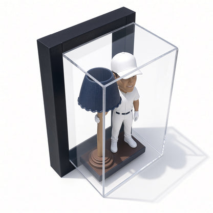 Angled view of the framed bobblehead display case