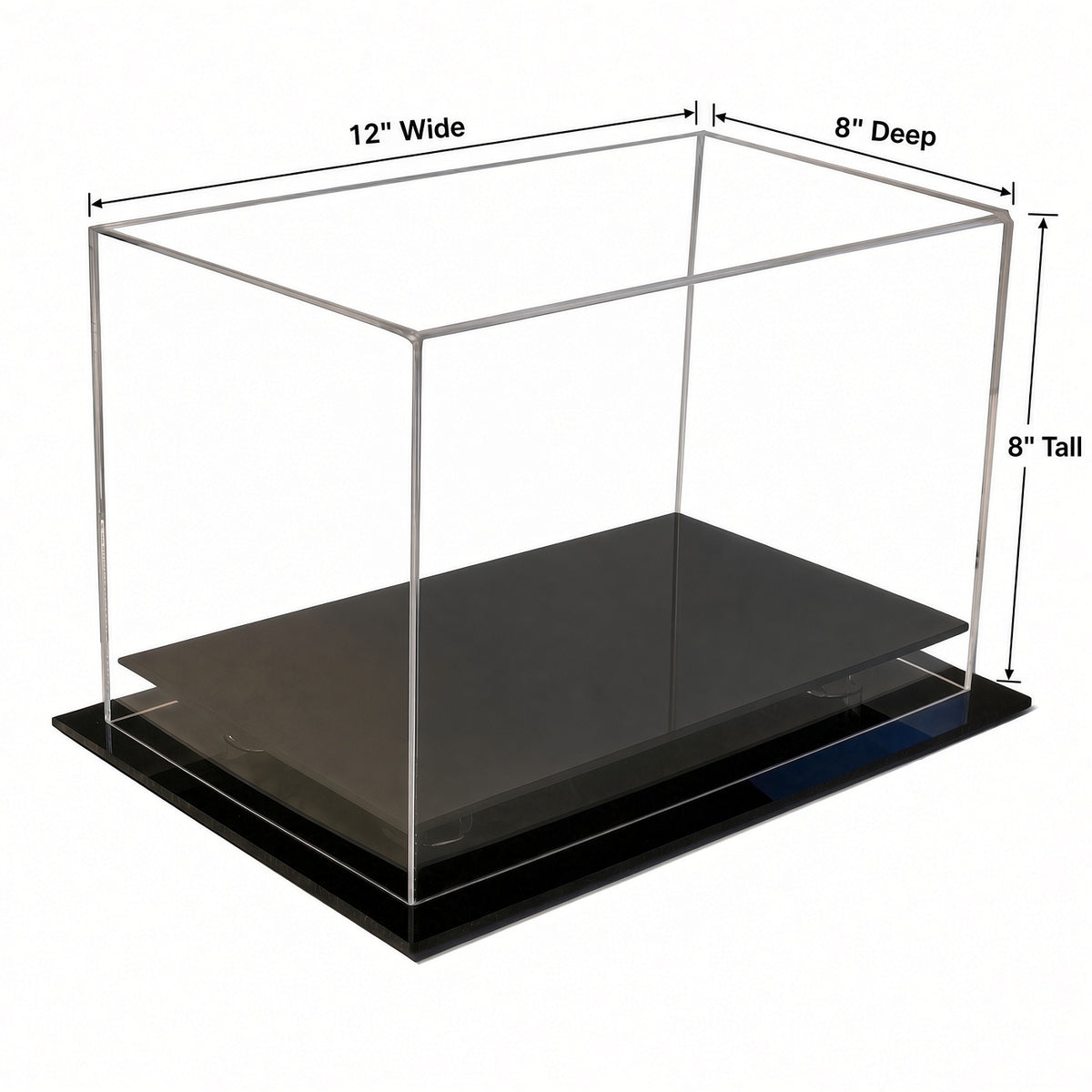 Empty boxing glove case with 12 inch width, 8 inch depth and 7 inch height marked