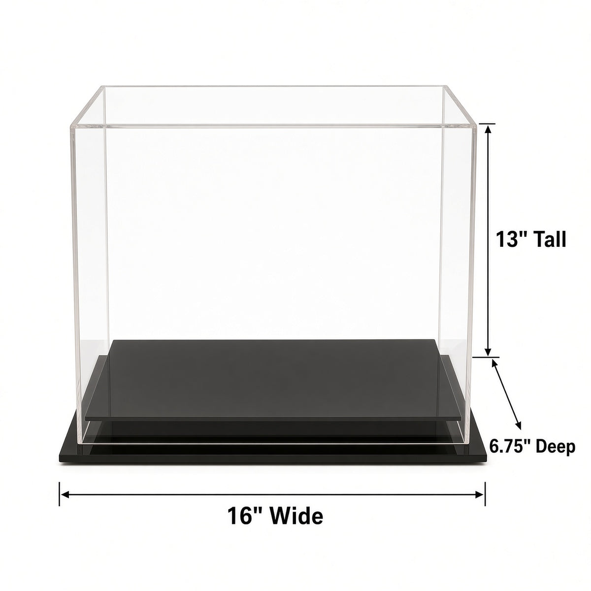 Empty boxing glove case with 15 inch width, 12 inch height and 6.75 inch depth marked