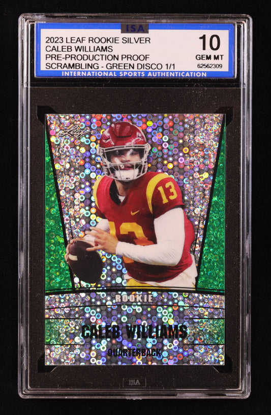 Caleb Williams 2023 Leaf Rookie Silver Disco Green Pre-Production Proof #NNO #1/1 RC (ISA 10)