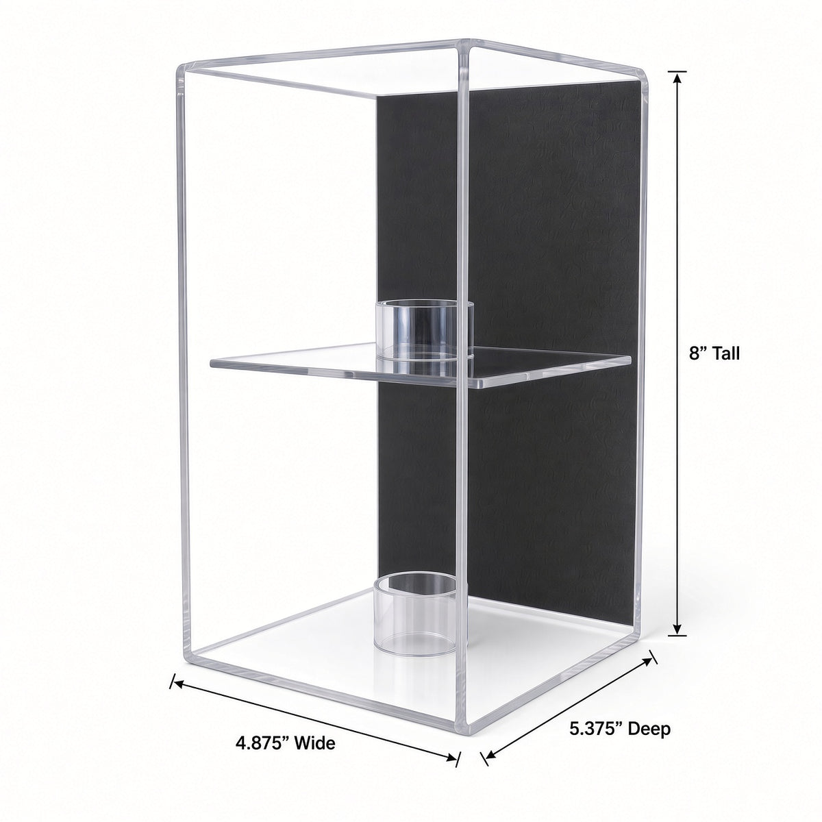 Empty vertical baseball case with height, width and depth measurements marked