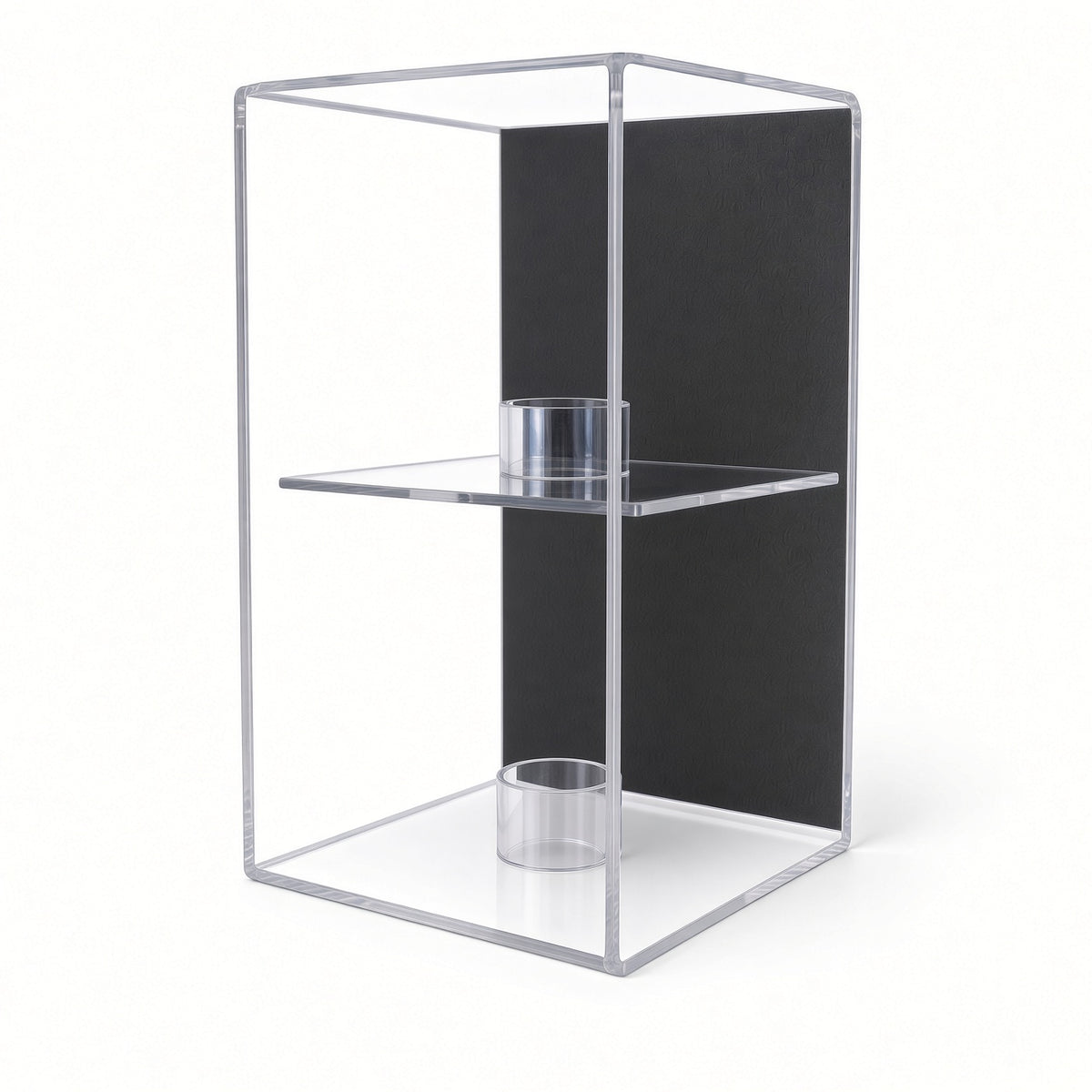 Empty vertical 2 baseball display case with center shelf