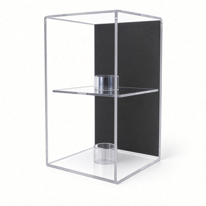 Empty vertical 2 baseball display case with center shelf