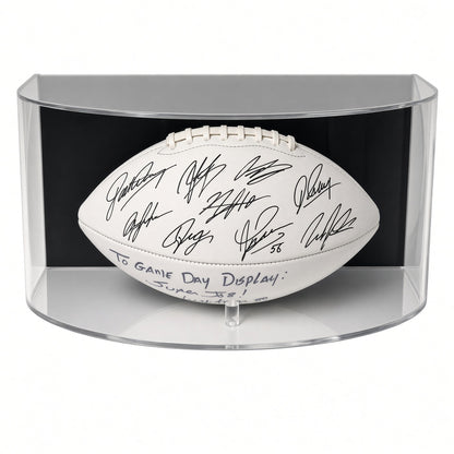Curved front acrylic wall mount football display case with a football inside