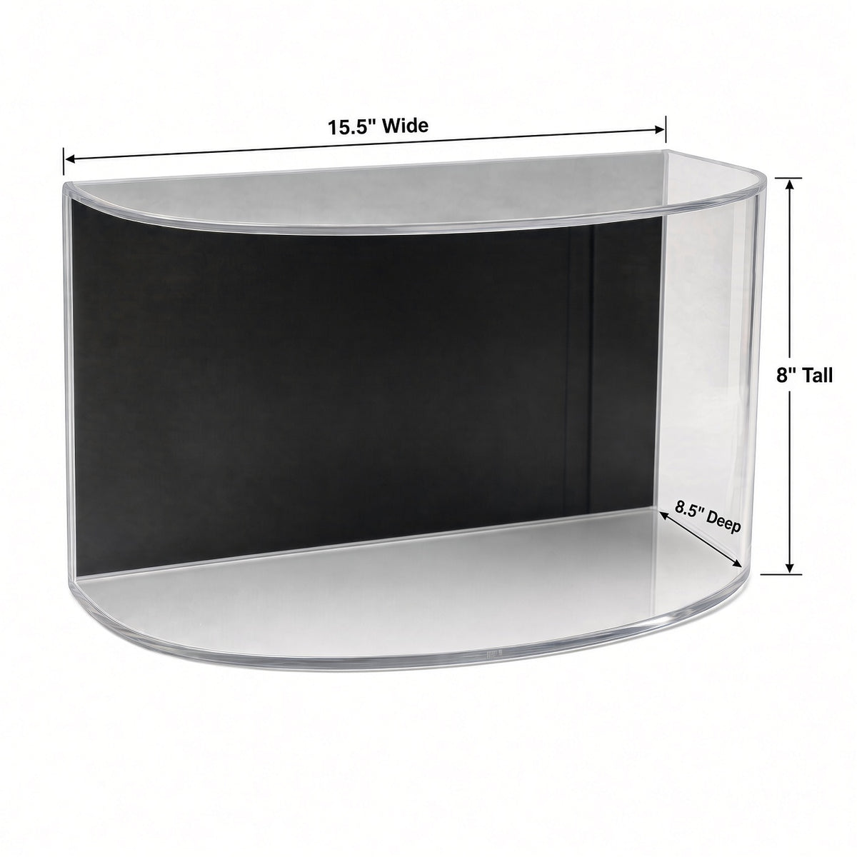 Empty curved football case with 15.5 inch width, 8 inch height and 8.5 inch depth marked