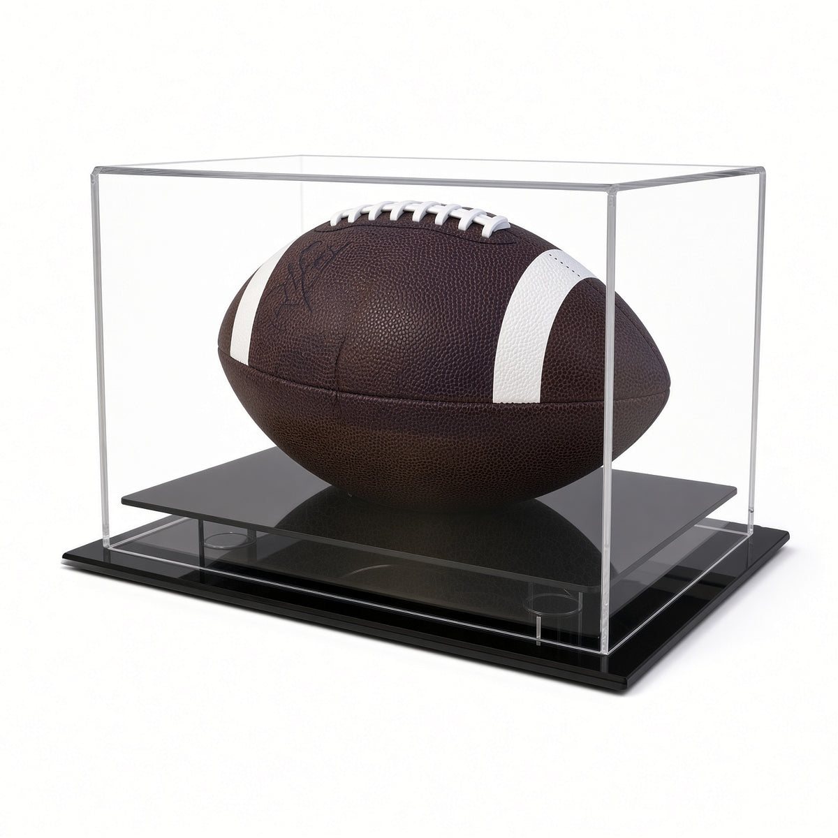 Football resting in the oval cutout of the table top case