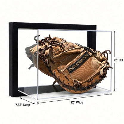 Framed baseball glove case with 8 inch height, 7.875 inch depth and 12 inch width marked