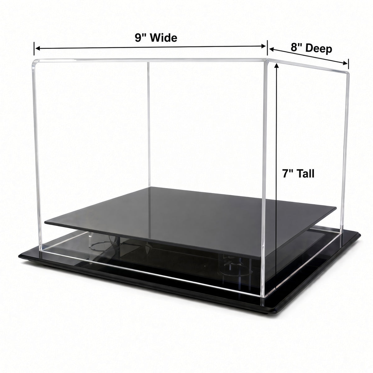 Empty hat case with 9 inch width, 8 inch depth and 7 inch height marked