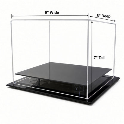 Empty hat case with 9 inch width, 8 inch depth and 7 inch height marked