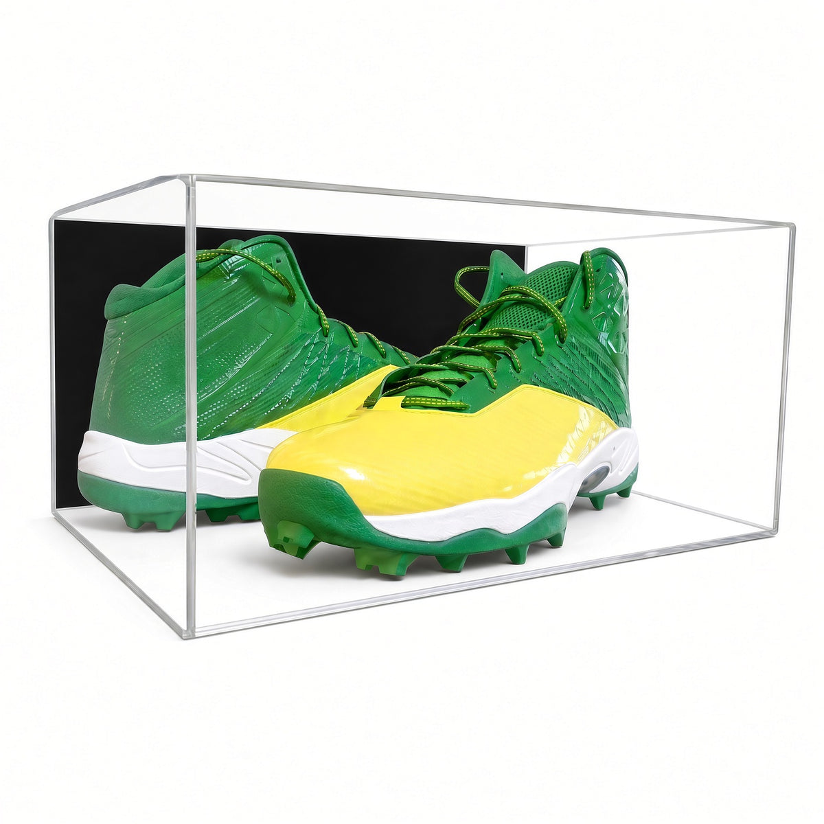 Angled view of the cleats in the large shoe pair case