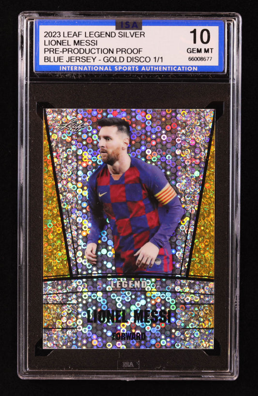 Lionel Messi 2023 Leaf Legend Silver Disco Gold Pre-Production Proof #NNO #1/1 (ISA 10)