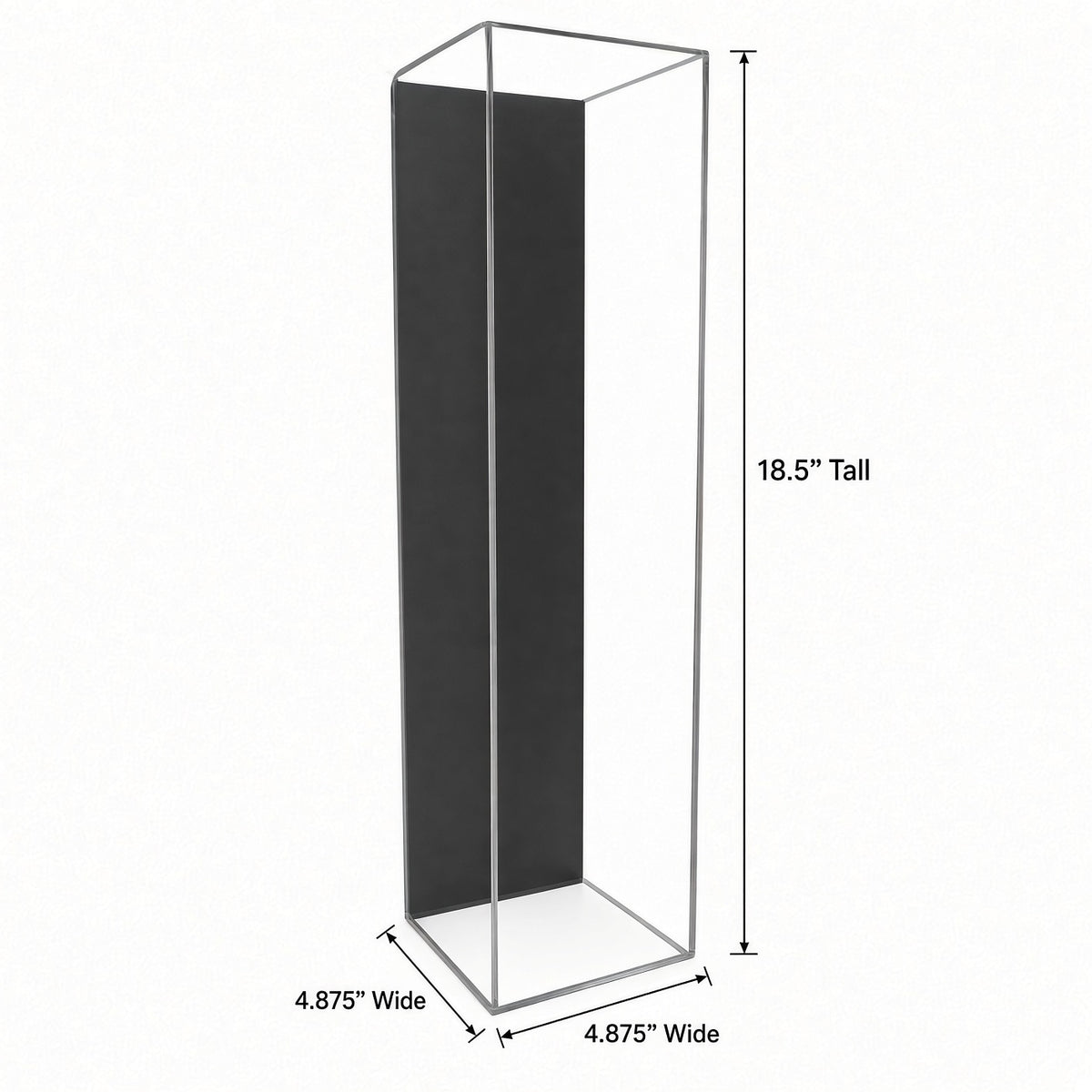 Empty pylon case with 18.5 inch height, 4.875 inch width and 4.875 inch depth marked