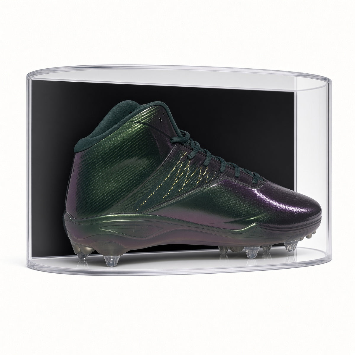 Front view of a cleat inside the curved shoe case