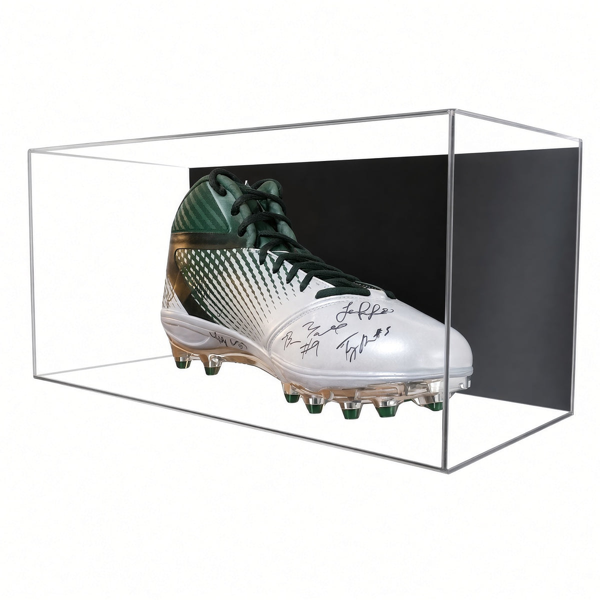 Front view of a cleat inside the large shoe case