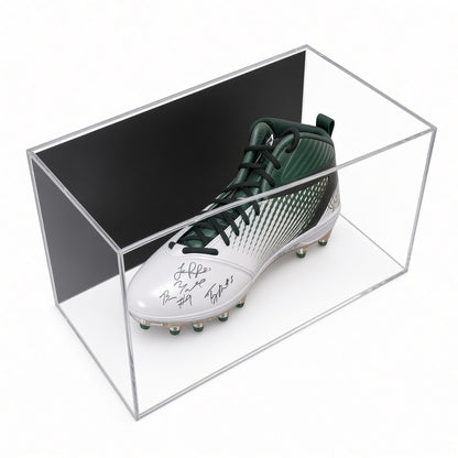 Angled view of the large shoe wall mount case with cleat