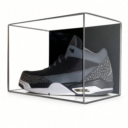 Angled view of a sneaker in the small shoe case