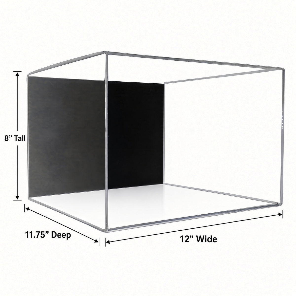 Empty shoe pair case with 12 inch width, 8 inch height and 11.75 inch depth marked