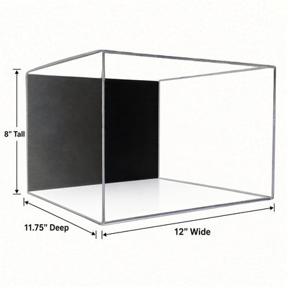 Empty shoe pair case with 12 inch width, 8 inch height and 11.75 inch depth marked