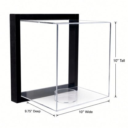 Empty framed soccer ball case with 10 inch height, 9.75 inch depth and 10 inch width marked