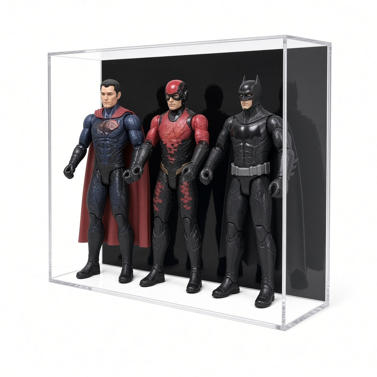 Front view of three 12 inch figures standing in the case