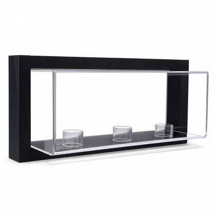 Empty framed 3 baseball display case showing the three ball rings