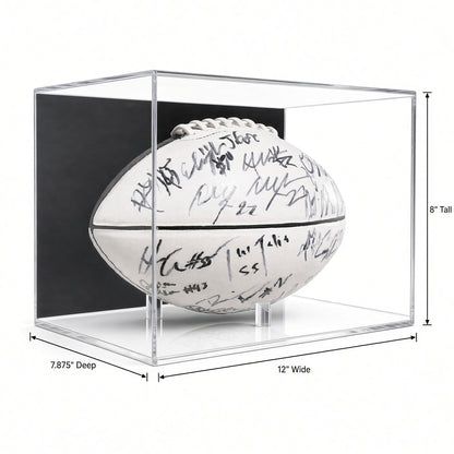 Football case with 12 inch width, 8 inch height and 7.875 inch depth marked