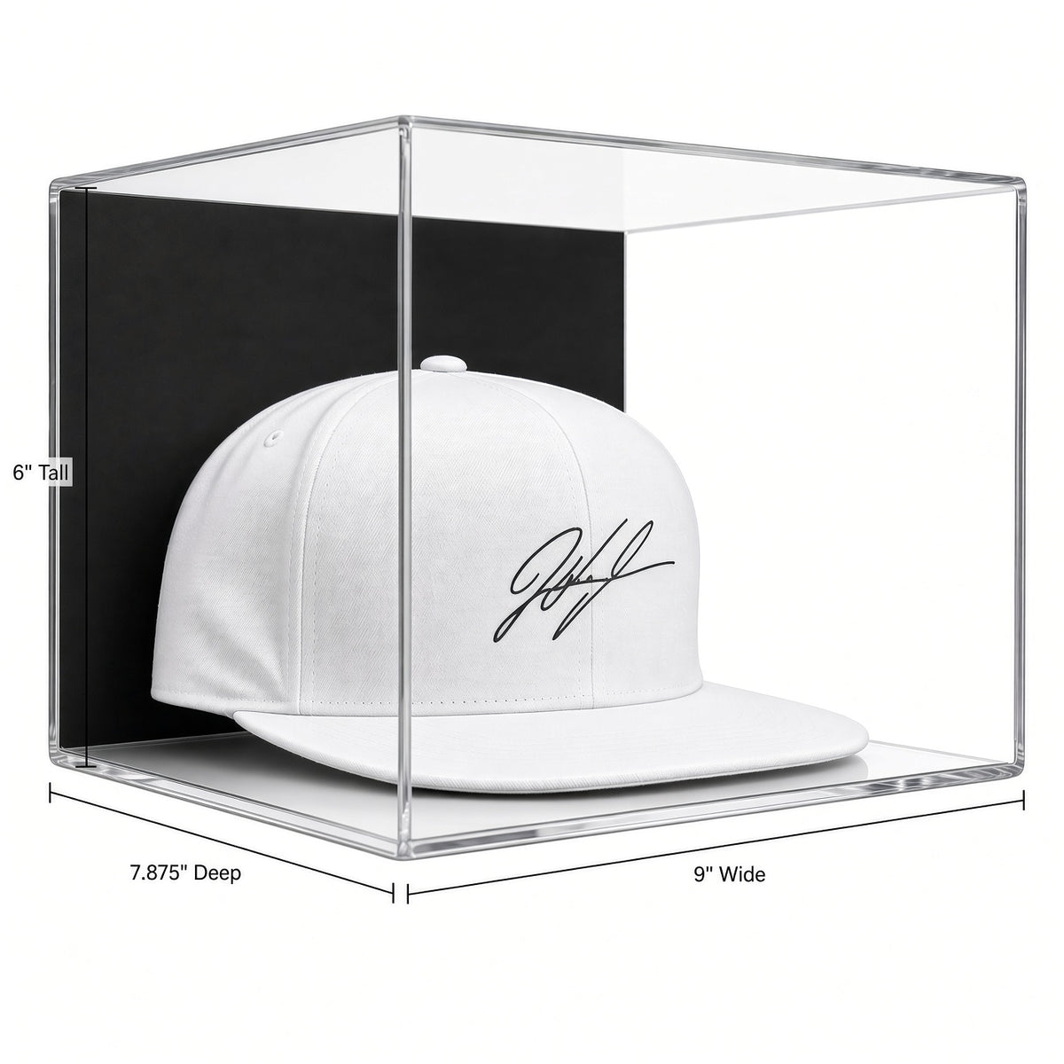 Hat case with 9 inch width, 6 inch height and 7.875 inch depth marked