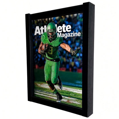 Front view of a sports magazine inside the black frame