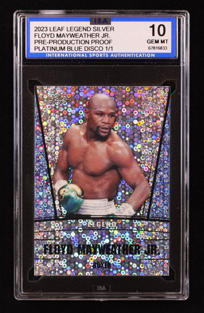 Floyd Mayweather Jr. 2023 Leaf Legend Silver Disco Platinum Blue Pre-Production Proof #NNO #1/1 (ISA 10)