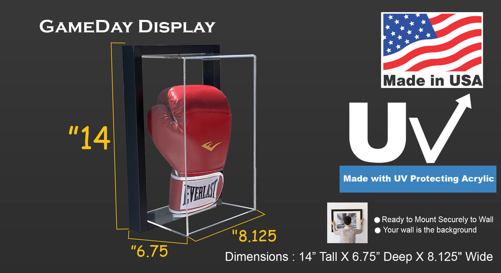 Framed Acrylic Vertical Boxing Glove Display Case UV Protecting