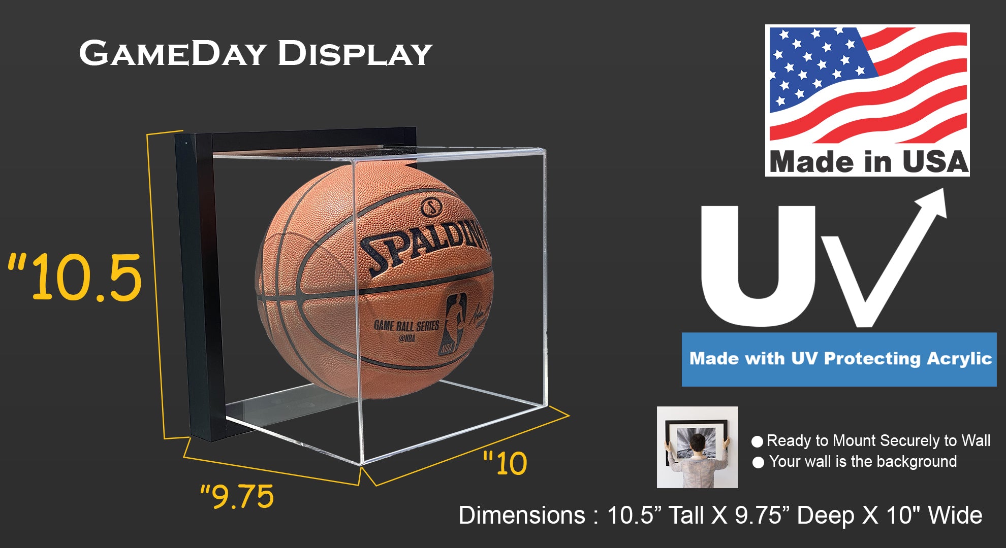 Acrylic popular Wall Mount Full Sized Basketball Display Case NBA NCAA by GameDay Display