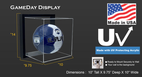 Framed Acrylic Full Size Soccer Ball Display Case UV Protecting Secure Mount